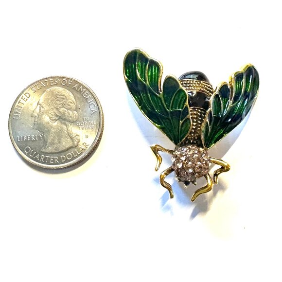 The Jade Flyer — A Retro Style Enamel and Rhinestone Insect Brooch — EUC - Picture 2 of 6